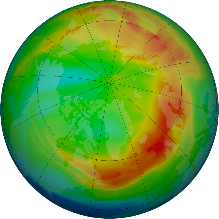 Arctic ozone map for 05 January 1991